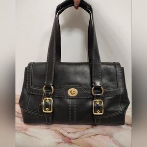 Coach 11546 Hampton Leather Turnlock Satchel Shoulder Bag Black